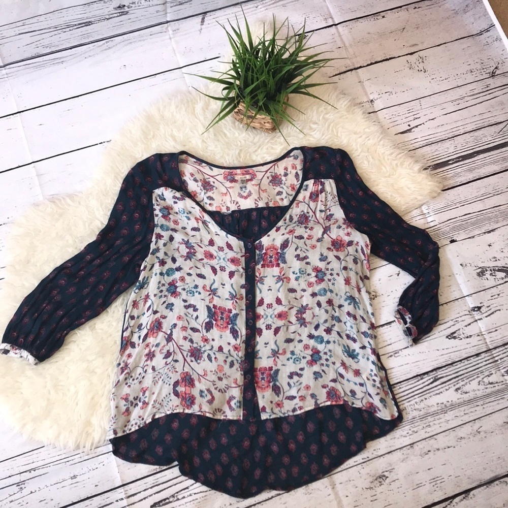 Ecotè Urban Outfitters Paisley & Floral Print Button Down Hi Lo Top Size L - Picture 3 of 8